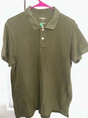 Goodfellow & Co Men's Olive Polo - Short Sleeve Button Placket Sz L